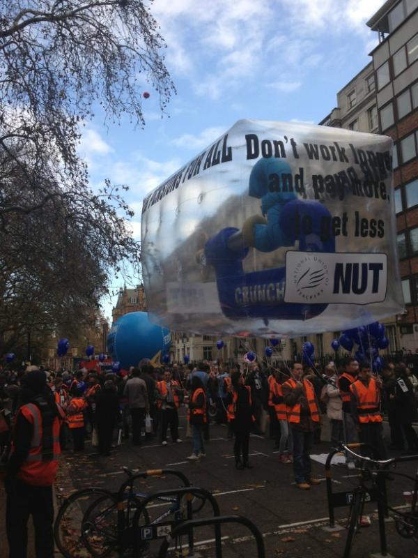 a HUGE 'float' at Lincoln Inn Fields ready to be pulled by the NUT